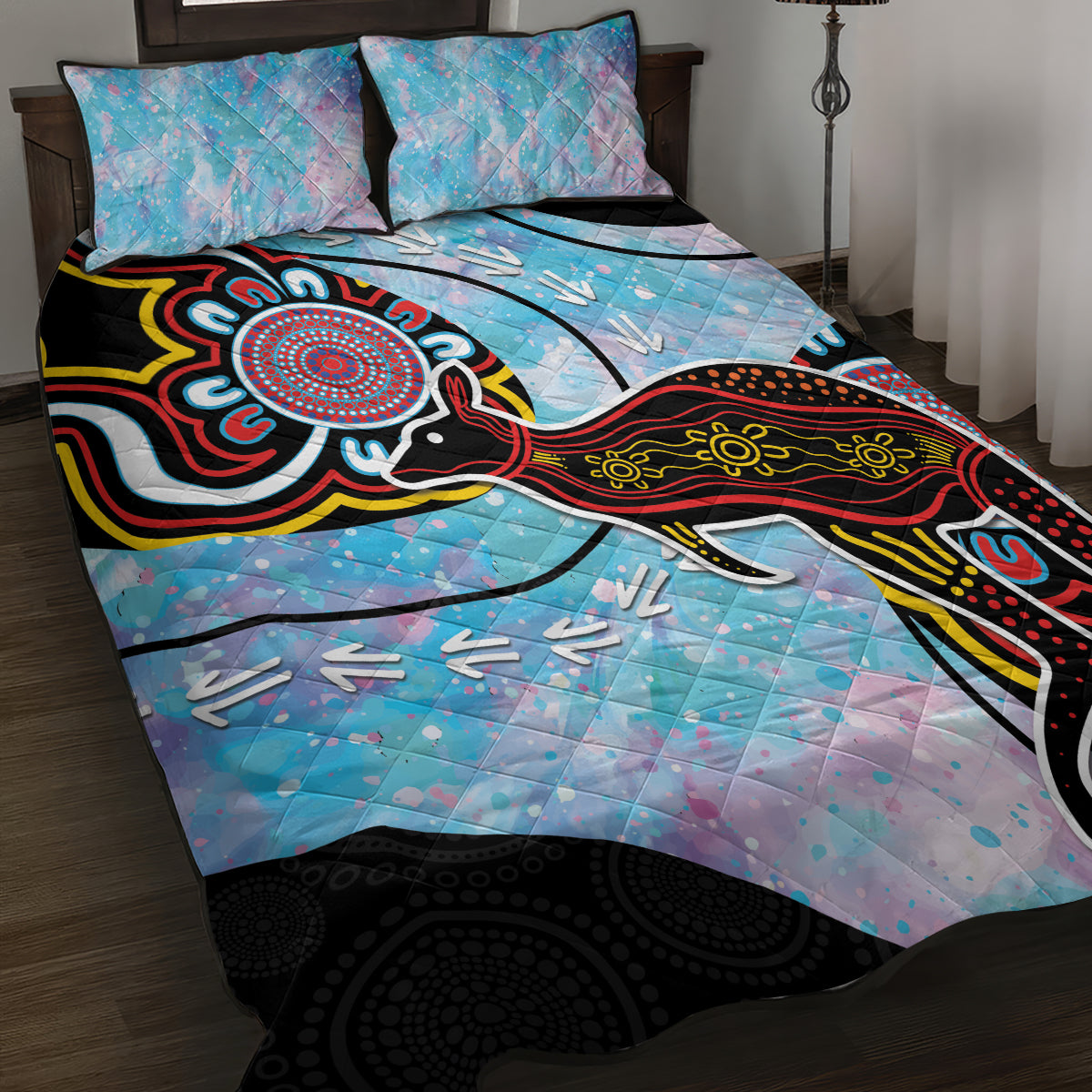 Australia Opal Quilt Bed Set Aussie Kangaroo Aboriginal Art
