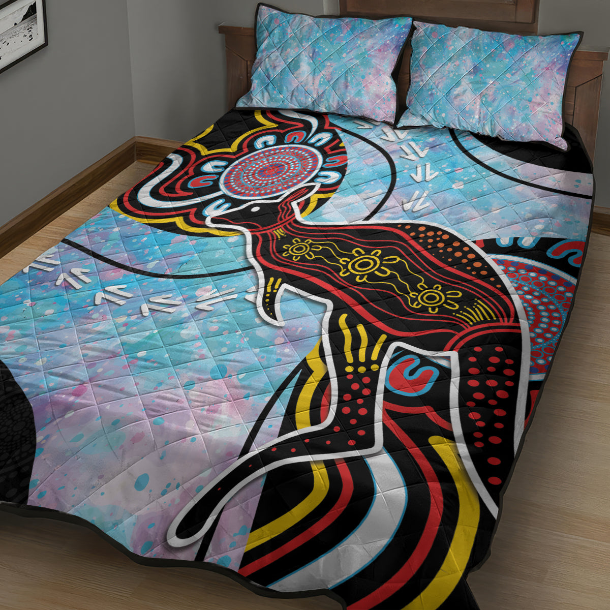 Australia Opal Quilt Bed Set Aussie Kangaroo Aboriginal Art