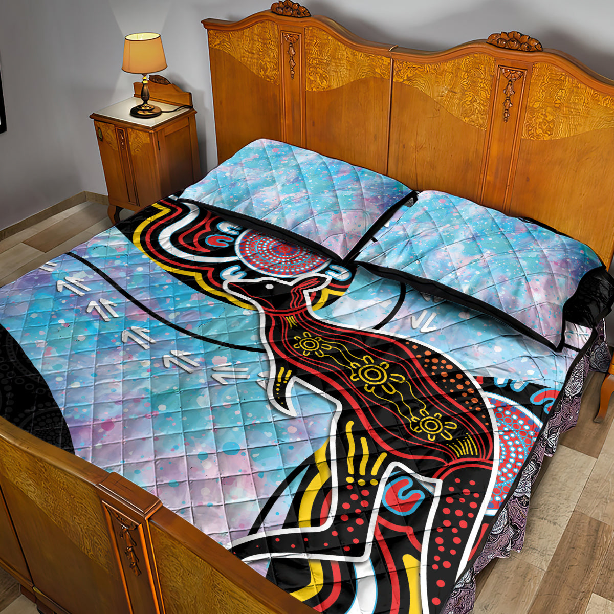 Australia Opal Quilt Bed Set Aussie Kangaroo Aboriginal Art