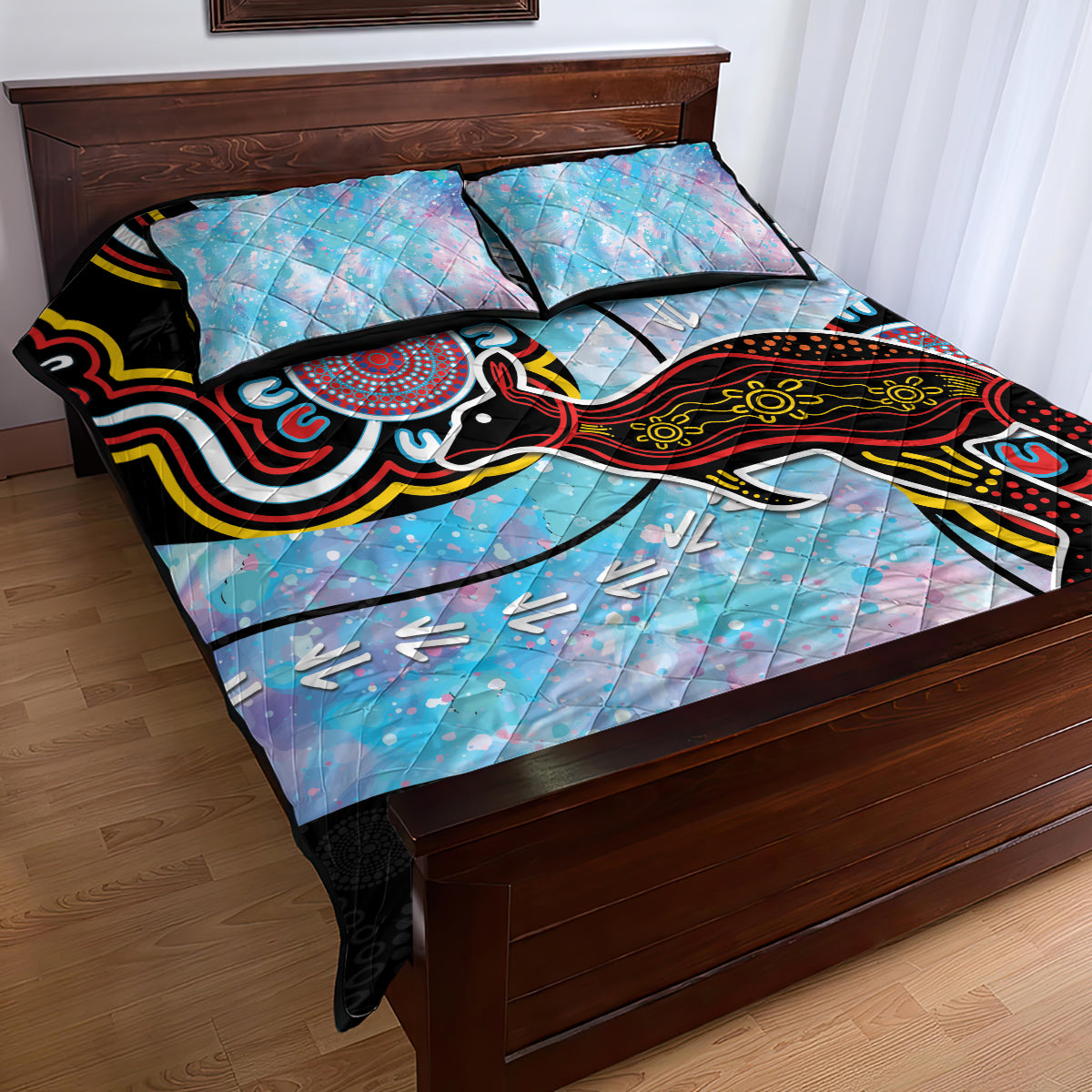 Australia Opal Quilt Bed Set Aussie Kangaroo Aboriginal Art