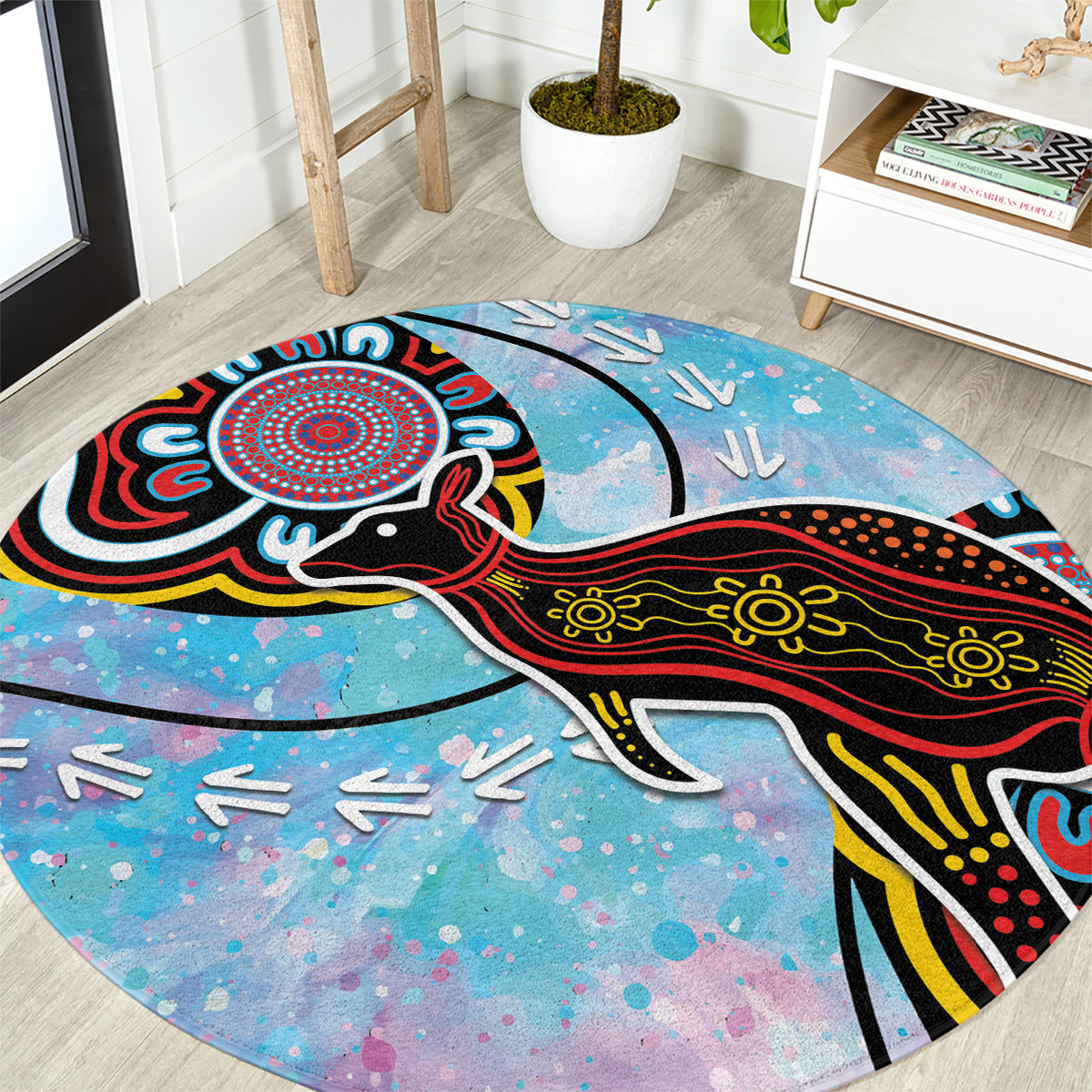 Australia Opal Round Carpet Aussie Kangaroo Aboriginal Art