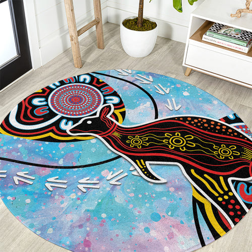 Australia Opal Round Carpet Aussie Kangaroo Aboriginal Art