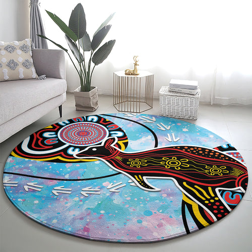 Australia Opal Round Carpet Aussie Kangaroo Aboriginal Art
