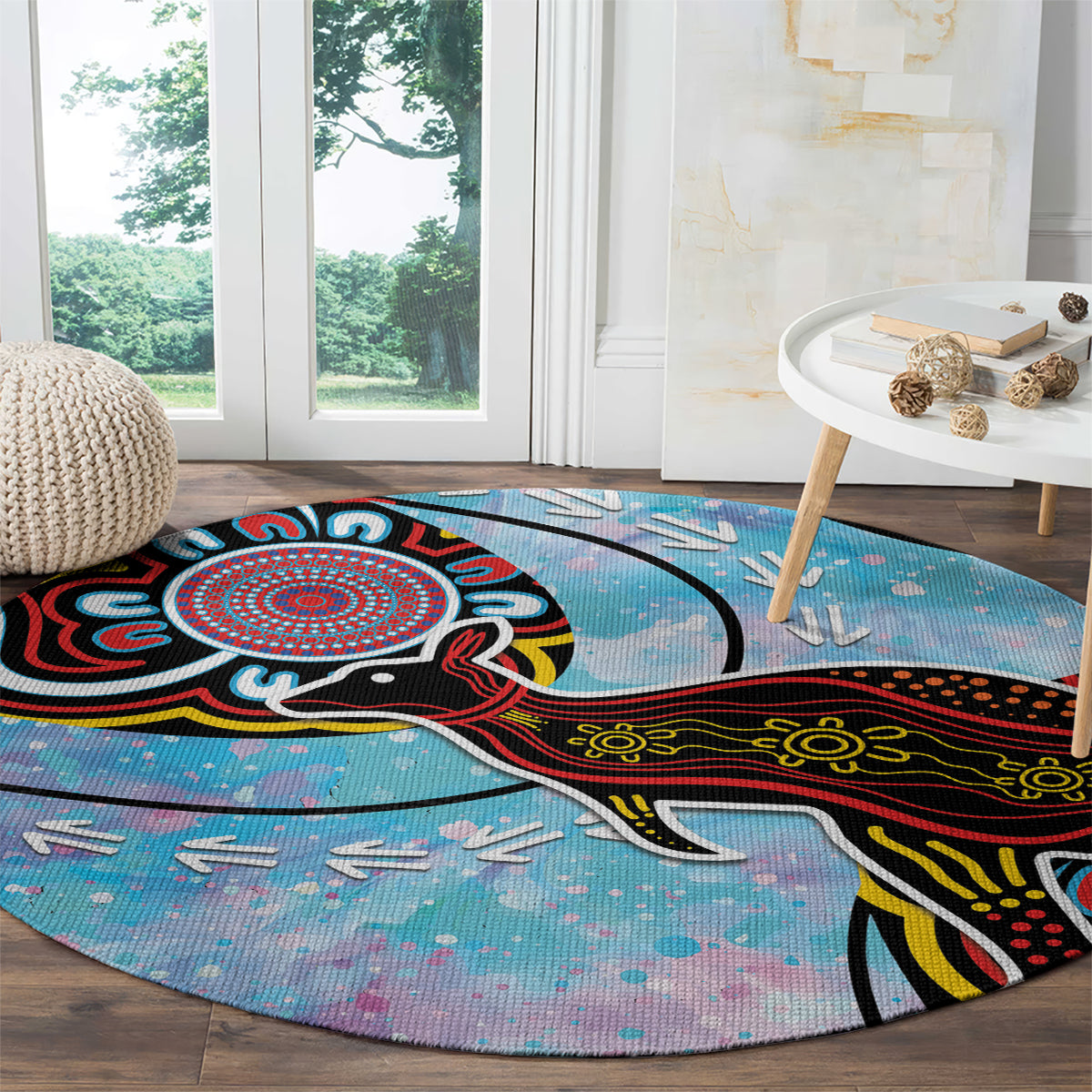 Australia Opal Round Carpet Aussie Kangaroo Aboriginal Art