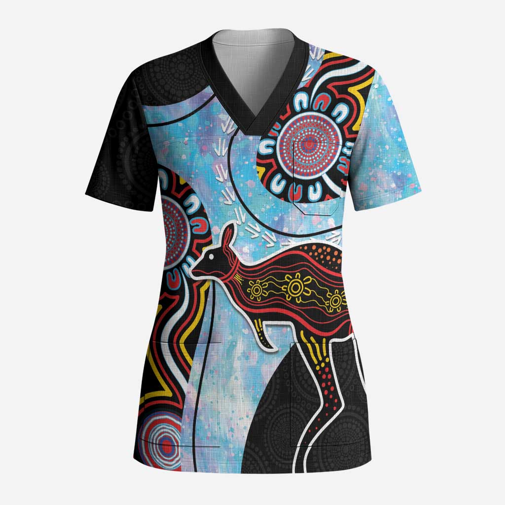 Australia Opal Scrub Top Aussie Kangaroo Aboriginal Art - Aussie Hoodie