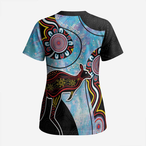 Australia Opal Scrub Top Aussie Kangaroo Aboriginal Art - Aussie Hoodie