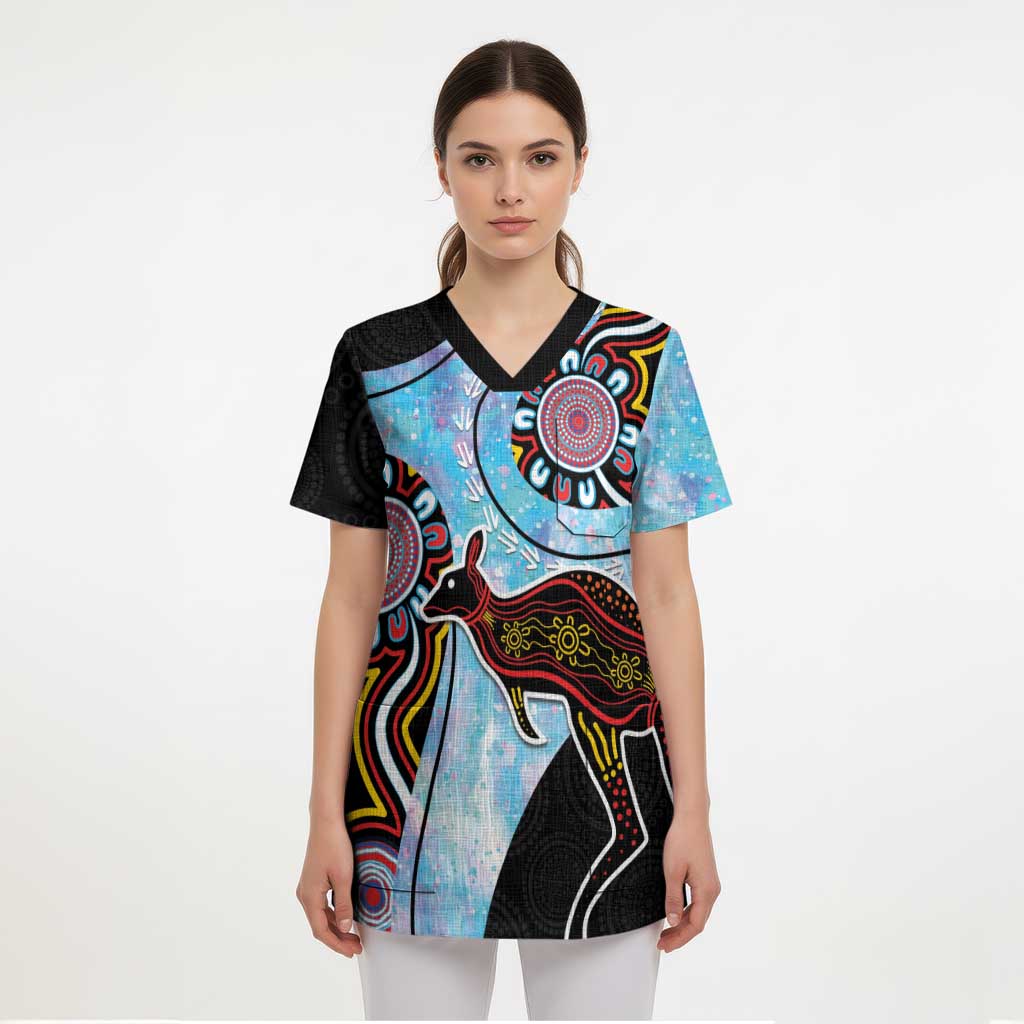 Australia Opal Scrub Top Aussie Kangaroo Aboriginal Art - Aussie Hoodie