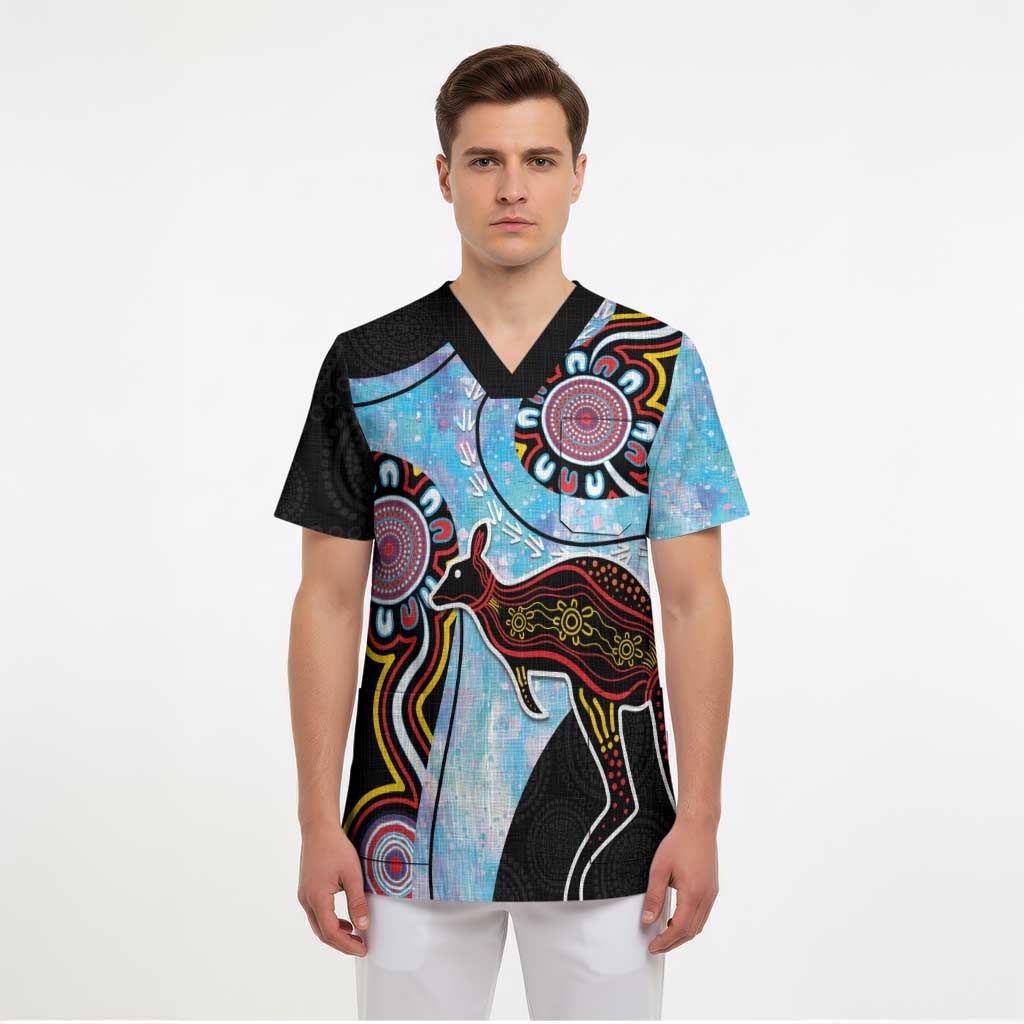 Australia Opal Scrub Top Aussie Kangaroo Aboriginal Art - Aussie Hoodie