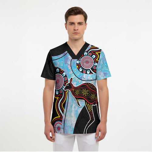 Australia Opal Scrub Top Aussie Kangaroo Aboriginal Art - Aussie Hoodie