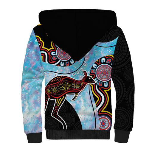 Australia Opal Sherpa Hoodie Aussie Kangaroo Aboriginal Art