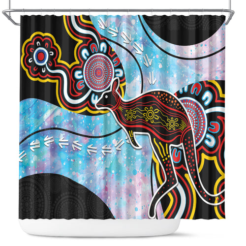 Australia Opal Shower Curtain Aussie Kangaroo Aboriginal Art