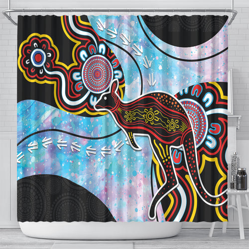 Australia Opal Shower Curtain Aussie Kangaroo Aboriginal Art