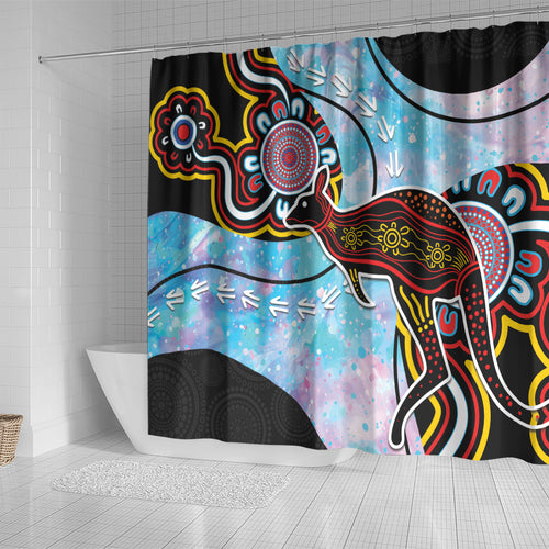 Australia Opal Shower Curtain Aussie Kangaroo Aboriginal Art