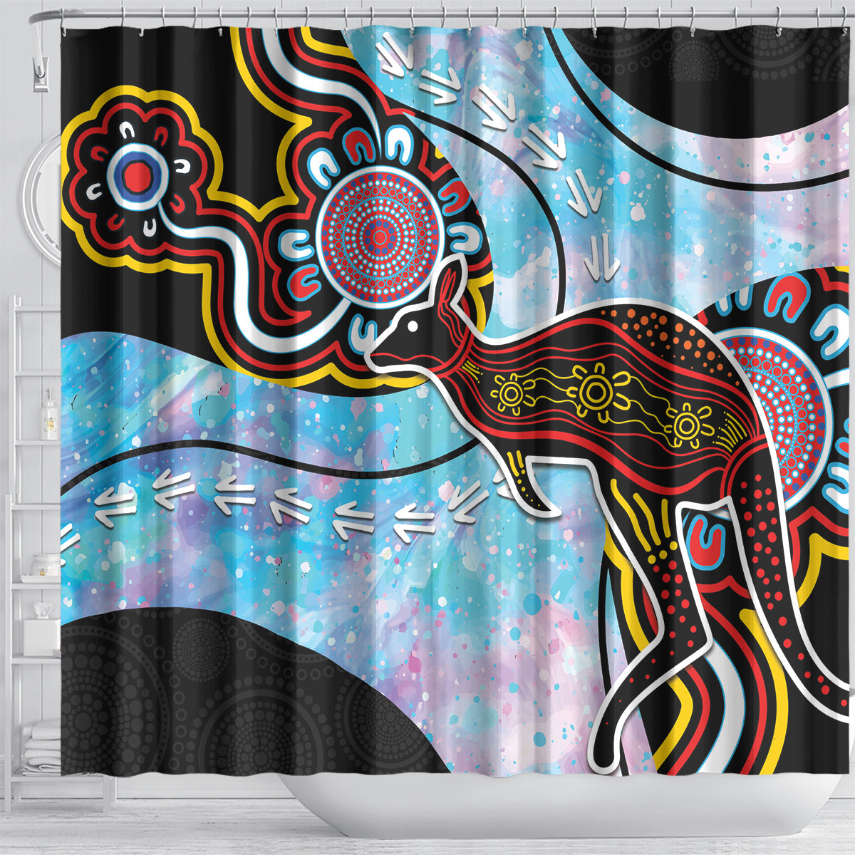 Australia Opal Shower Curtain Aussie Kangaroo Aboriginal Art