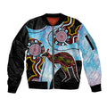 Australia Opal Sleeve Zip Bomber Jacket Aussie Kangaroo Aboriginal Art