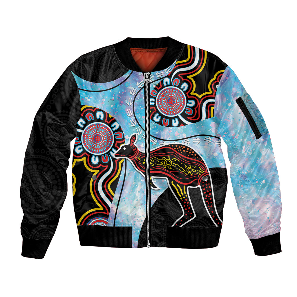 Australia Opal Sleeve Zip Bomber Jacket Aussie Kangaroo Aboriginal Art