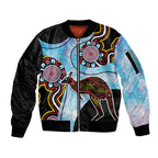 Australia Opal Sleeve Zip Bomber Jacket Aussie Kangaroo Aboriginal Art