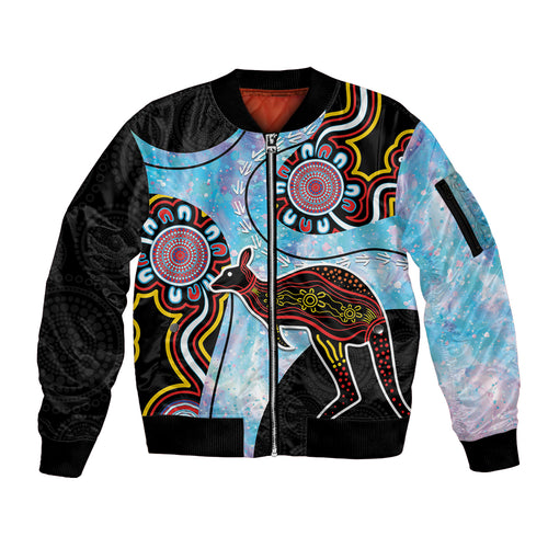 Australia Opal Sleeve Zip Bomber Jacket Aussie Kangaroo Aboriginal Art