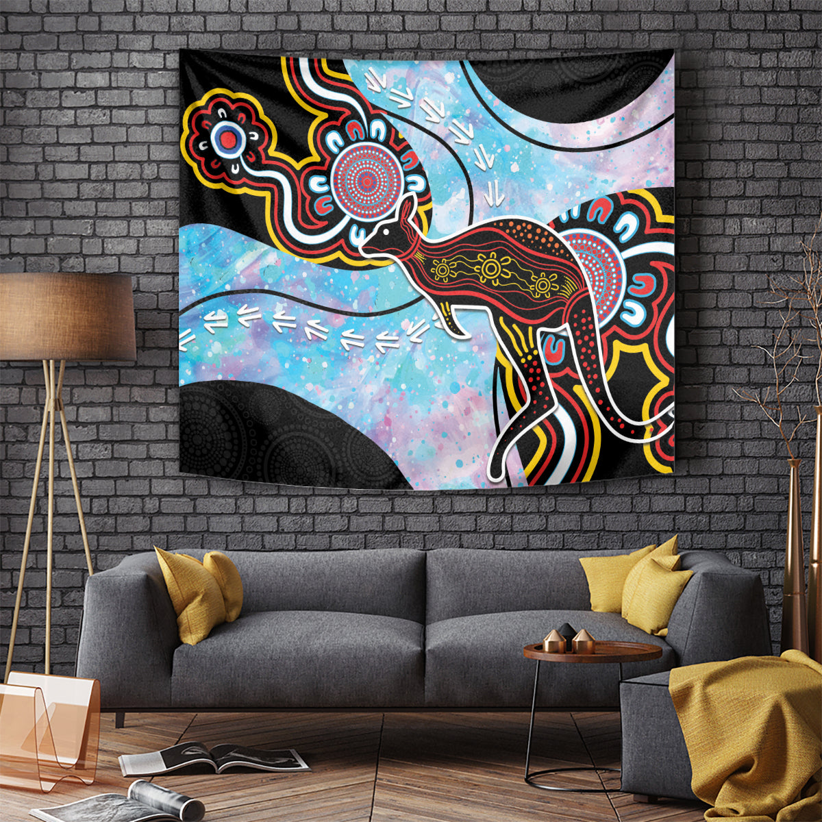 Australia Opal Tapestry Aussie Kangaroo Aboriginal Art