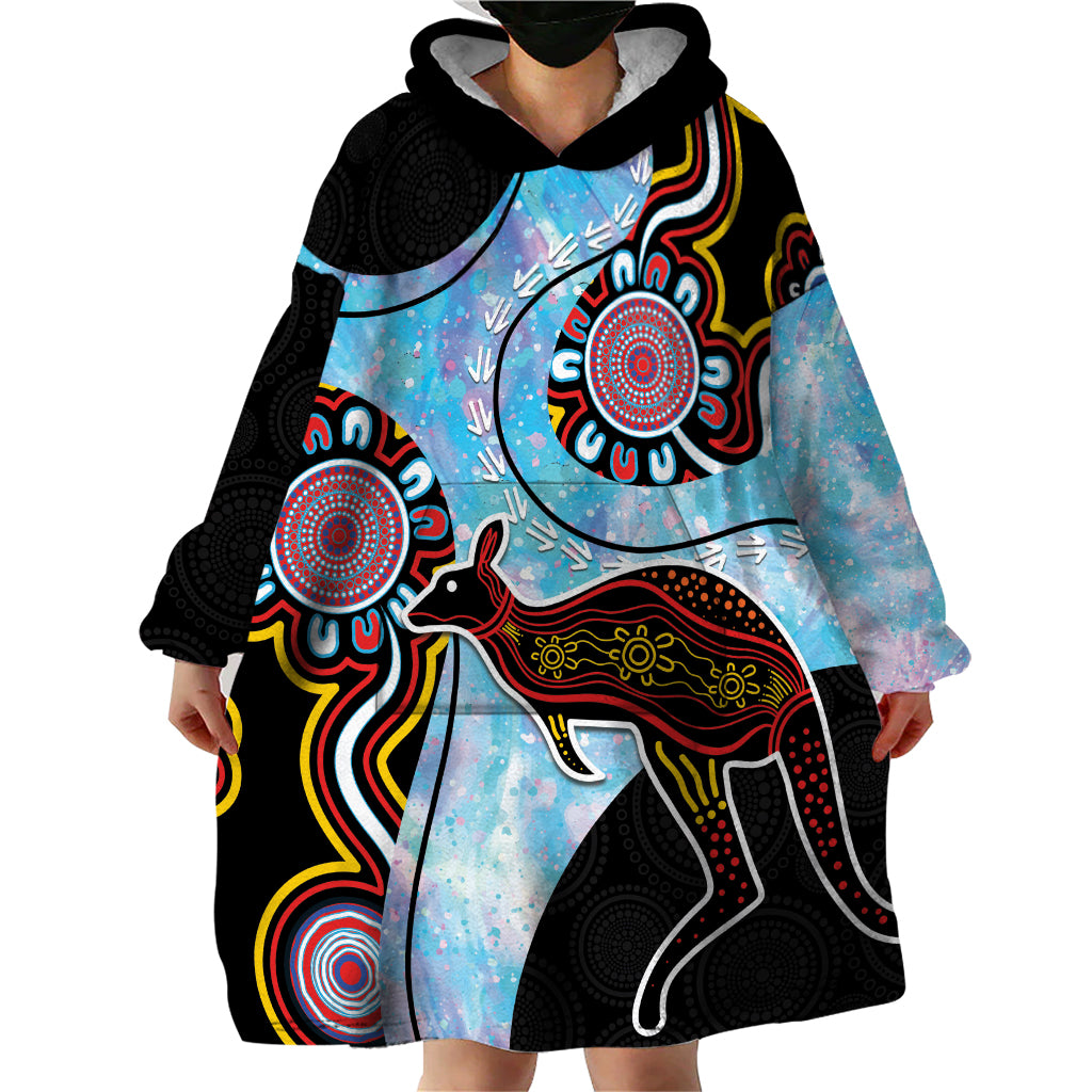 Australia Opal Wearable Blanket Hoodie Aussie Kangaroo Aboriginal Art