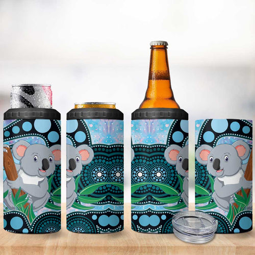 Australia Opal Koala 4 in 1 Can Cooler Tumbler Aussie Aboriginal Art