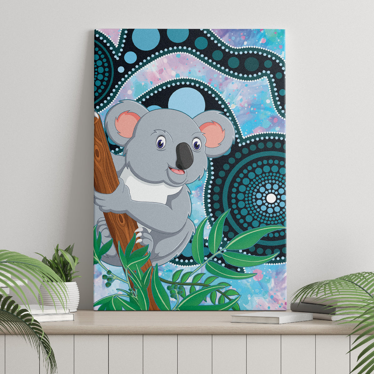 Australia Opal Koala Canvas Wall Art Aussie Aboriginal Art