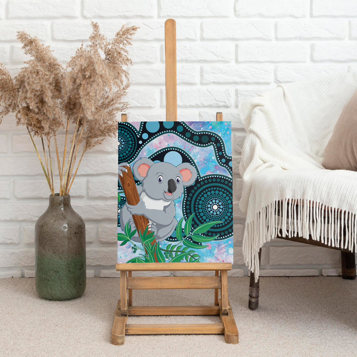 Australia Opal Koala Canvas Wall Art Aussie Aboriginal Art