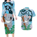 Australia Opal Koala Couples Matching Long Sleeve Bodycon Dress and Hawaiian Shirt Aussie Aboriginal Art