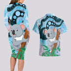 Australia Opal Koala Couples Matching Long Sleeve Bodycon Dress and Hawaiian Shirt Aussie Aboriginal Art