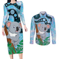 Australia Opal Koala Couples Matching Long Sleeve Bodycon Dress and Long Sleeve Button Shirt Aussie Aboriginal Art