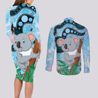 Australia Opal Koala Couples Matching Long Sleeve Bodycon Dress and Long Sleeve Button Shirt Aussie Aboriginal Art