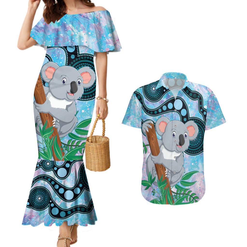 Australia Opal Koala Couples Matching Mermaid Dress and Hawaiian Shirt Aussie Aboriginal Art