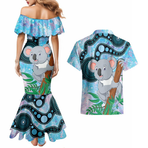 Australia Opal Koala Couples Matching Mermaid Dress and Hawaiian Shirt Aussie Aboriginal Art