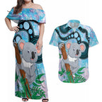 Australia Opal Koala Couples Matching Off Shoulder Maxi Dress and Hawaiian Shirt Aussie Aboriginal Art