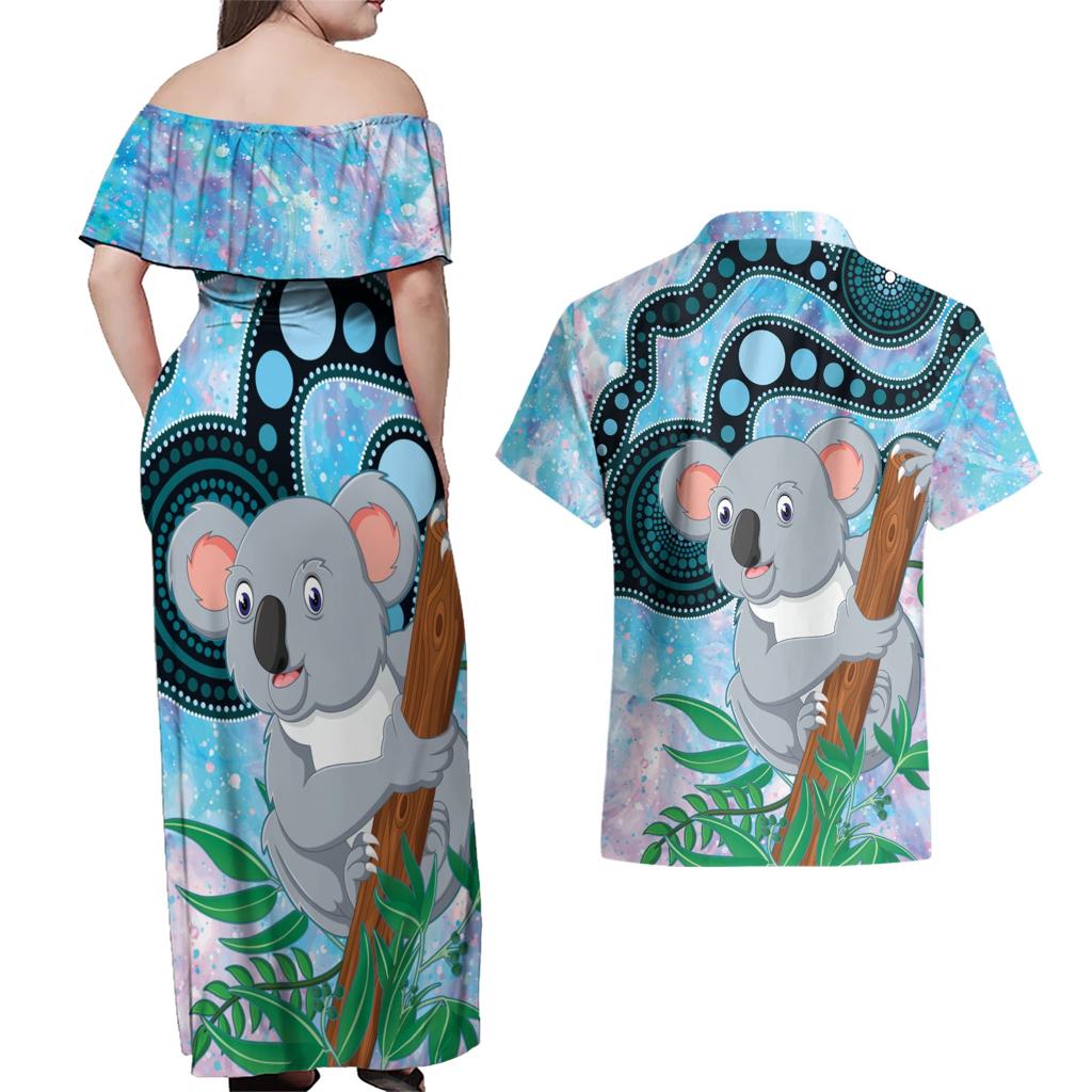 Australia Opal Koala Couples Matching Off Shoulder Maxi Dress and Hawaiian Shirt Aussie Aboriginal Art