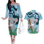 Australia Opal Koala Couples Matching Off The Shoulder Long Sleeve Dress and Hawaiian Shirt Aussie Aboriginal Art