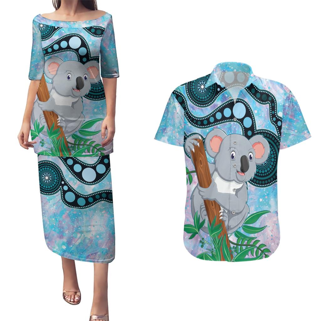 Australia Opal Koala Couples Matching Puletasi and Hawaiian Shirt Aussie Aboriginal Art
