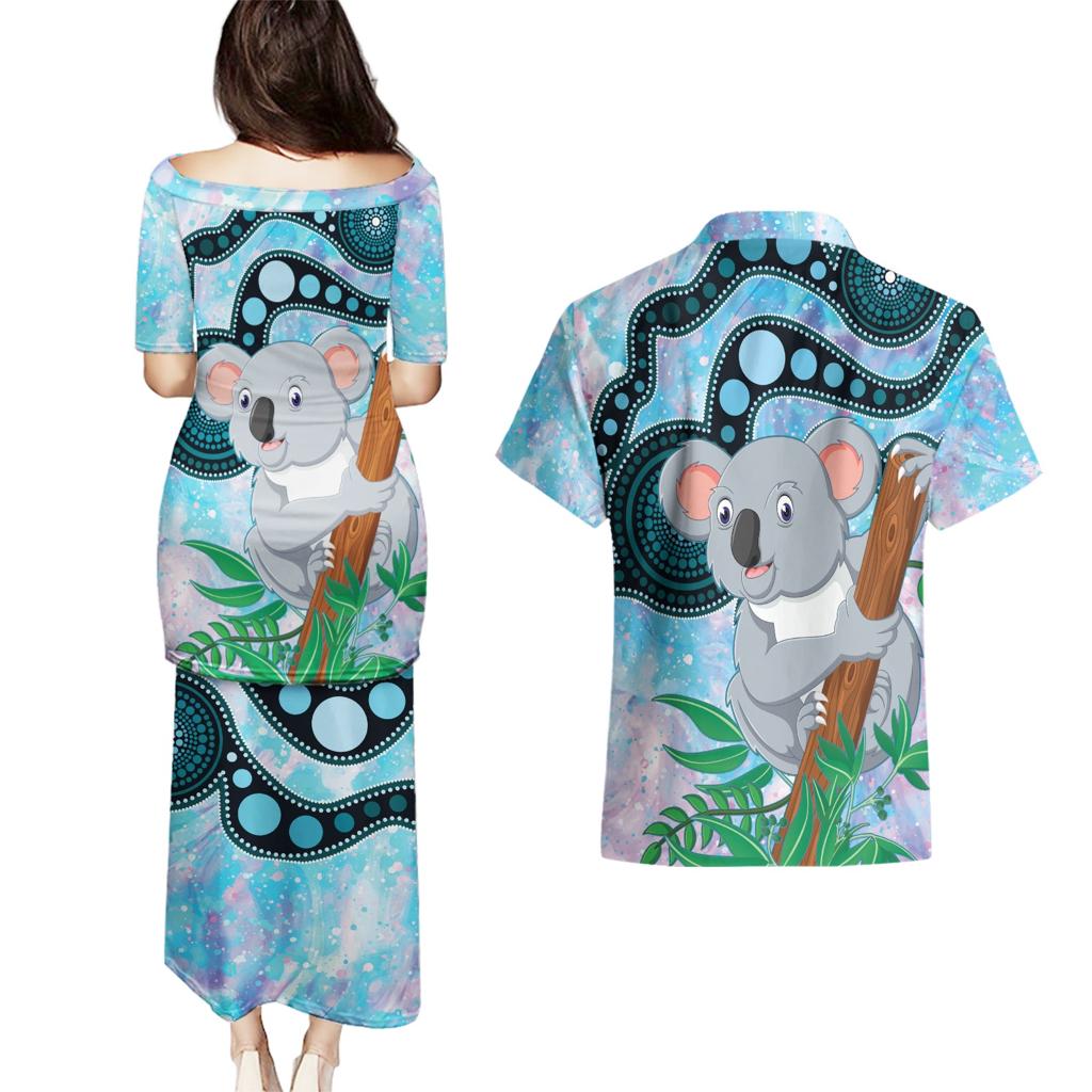 Australia Opal Koala Couples Matching Puletasi and Hawaiian Shirt Aussie Aboriginal Art