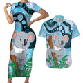 Australia Opal Koala Couples Matching Short Sleeve Bodycon Dress and Hawaiian Shirt Aussie Aboriginal Art