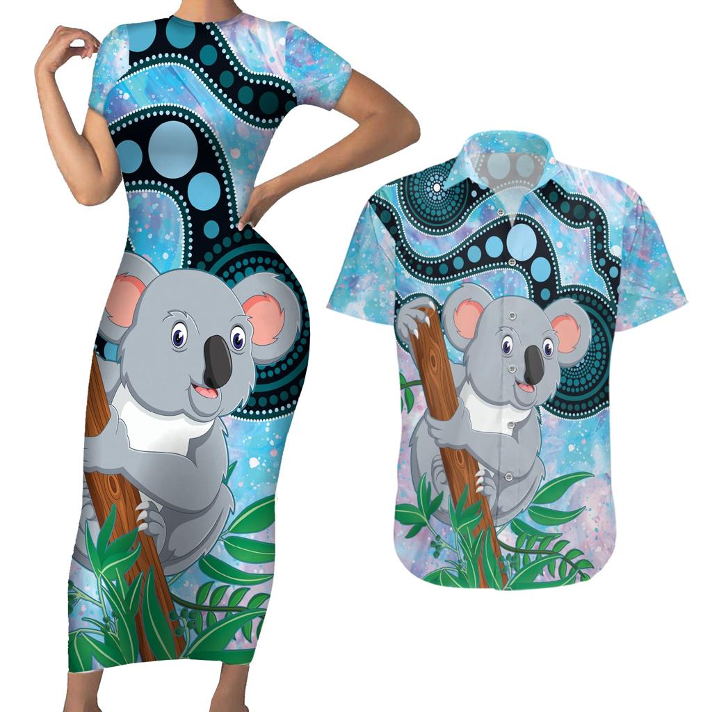 Australia Opal Koala Couples Matching Short Sleeve Bodycon Dress and Hawaiian Shirt Aussie Aboriginal Art