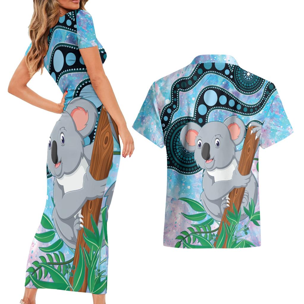 Australia Opal Koala Couples Matching Short Sleeve Bodycon Dress and Hawaiian Shirt Aussie Aboriginal Art