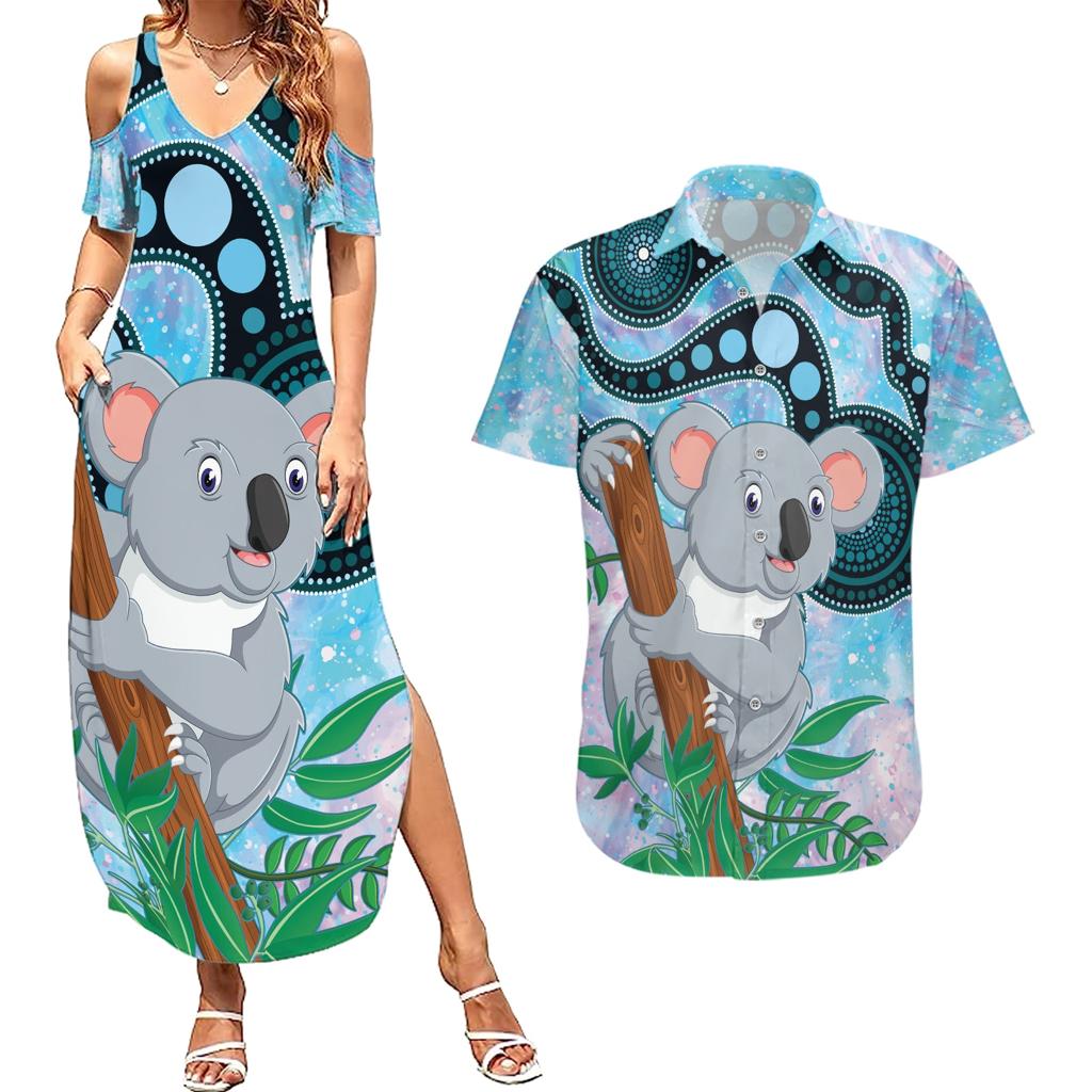 Australia Opal Koala Couples Matching Summer Maxi Dress and Hawaiian Shirt Aussie Aboriginal Art