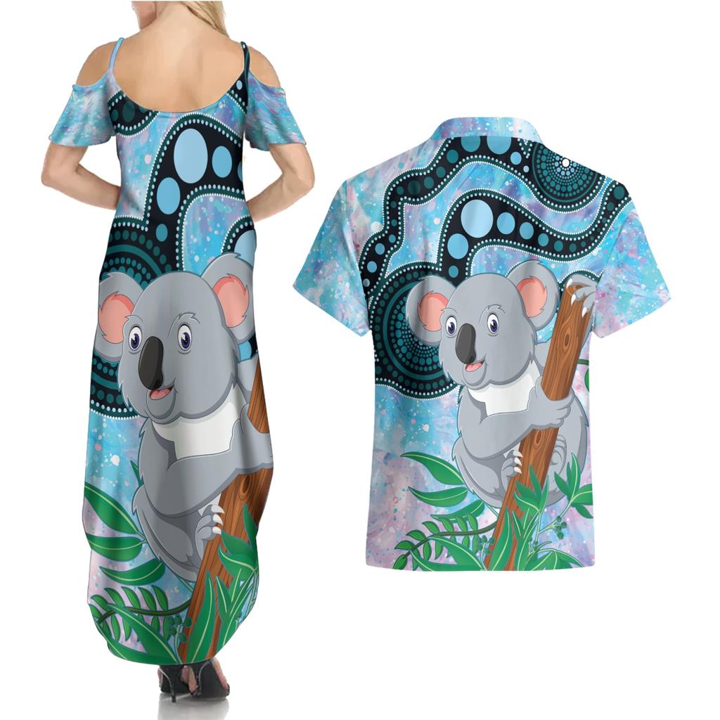 Australia Opal Koala Couples Matching Summer Maxi Dress and Hawaiian Shirt Aussie Aboriginal Art