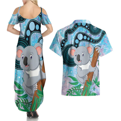 Australia Opal Koala Couples Matching Summer Maxi Dress and Hawaiian Shirt Aussie Aboriginal Art