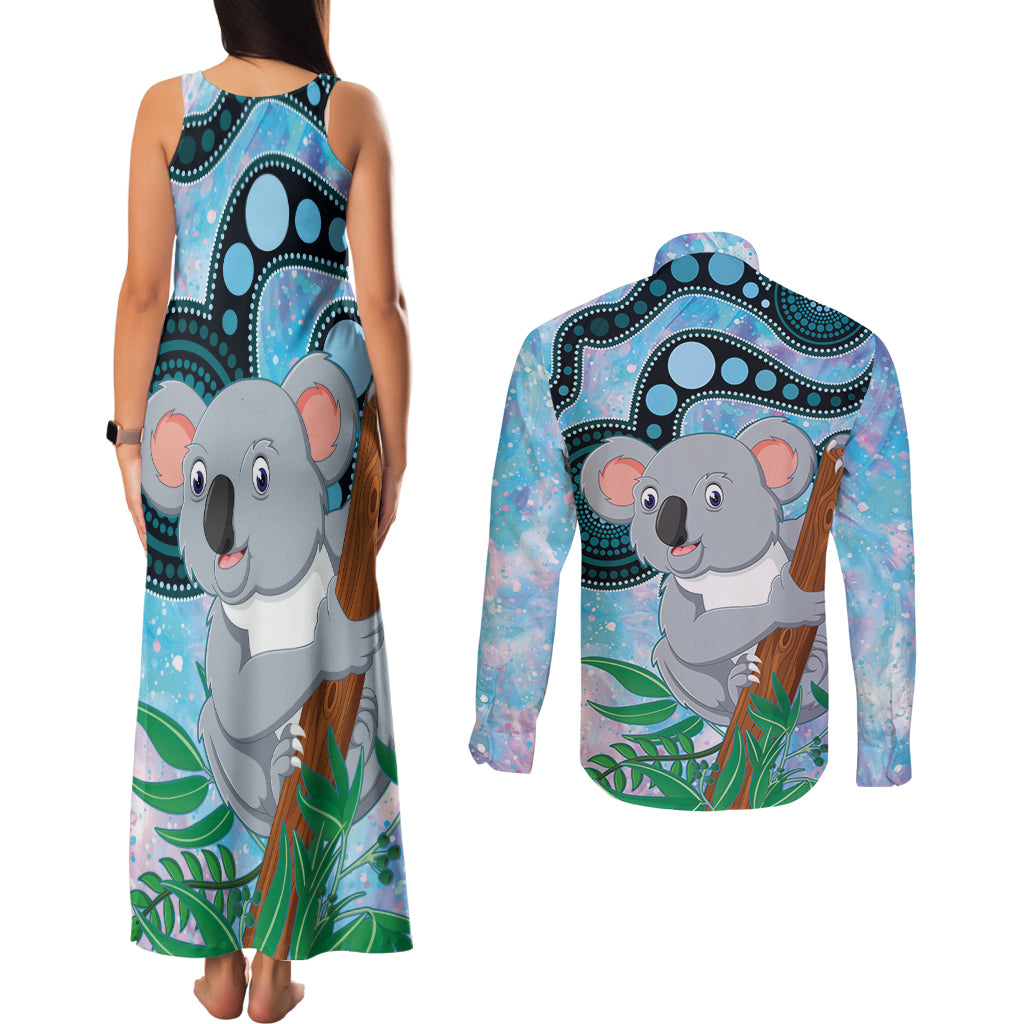 Australia Opal Koala Couples Matching Tank Maxi Dress and Long Sleeve Button Shirt Aussie Aboriginal Art