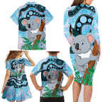 Australia Opal Koala Family Matching Long Sleeve Bodycon Dress and Hawaiian Shirt Aussie Aboriginal Art
