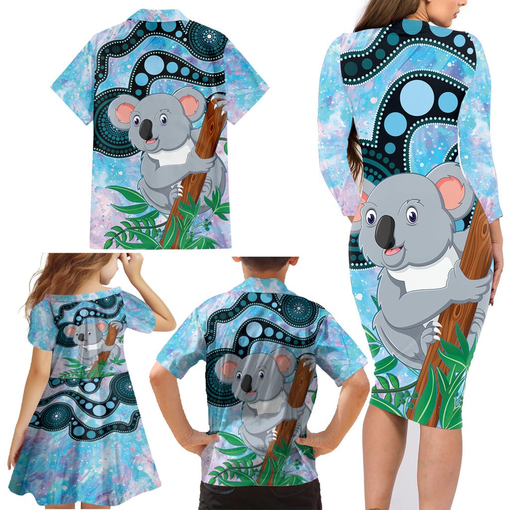 Australia Opal Koala Family Matching Long Sleeve Bodycon Dress and Hawaiian Shirt Aussie Aboriginal Art