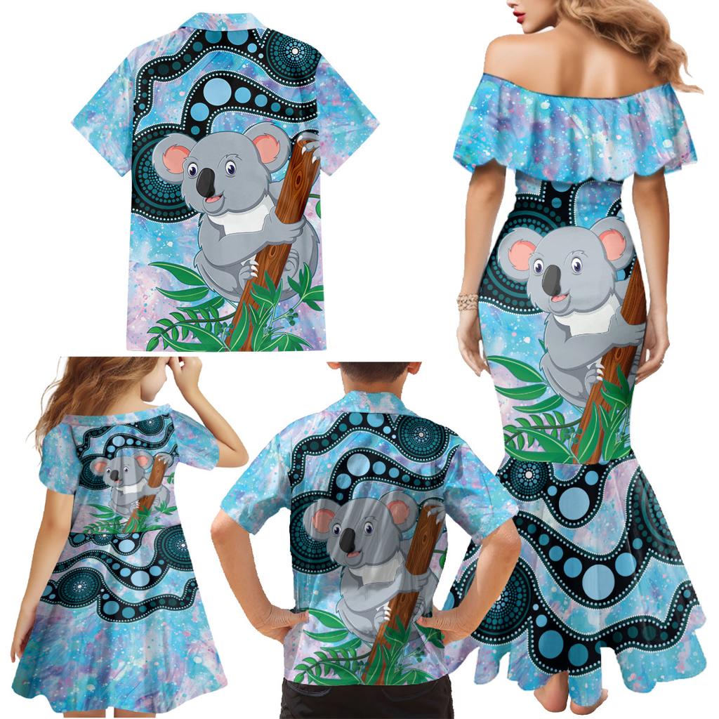 Australia Opal Koala Family Matching Mermaid Dress and Hawaiian Shirt Aussie Aboriginal Art