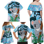 Australia Opal Koala Family Matching Off Shoulder Maxi Dress and Hawaiian Shirt Aussie Aboriginal Art