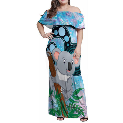 Australia Opal Koala Family Matching Off Shoulder Maxi Dress and Hawaiian Shirt Aussie Aboriginal Art